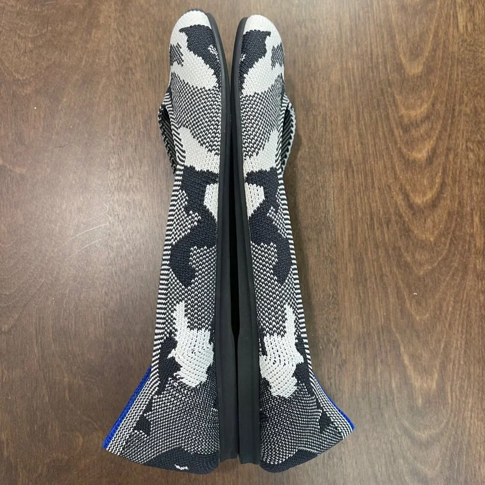 Rothy's The Round Toe‎ Shoes Women's Size 9 Flats Winter Camo Print Black White